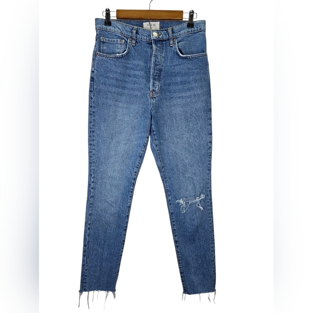 Free People We the Free Women's Button Fly High Rise Distressed Straight Jean 30